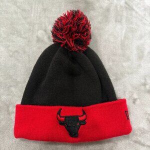 Chicago Bulls NBA Knit Pom Beanie Hat- Black and Red One Size